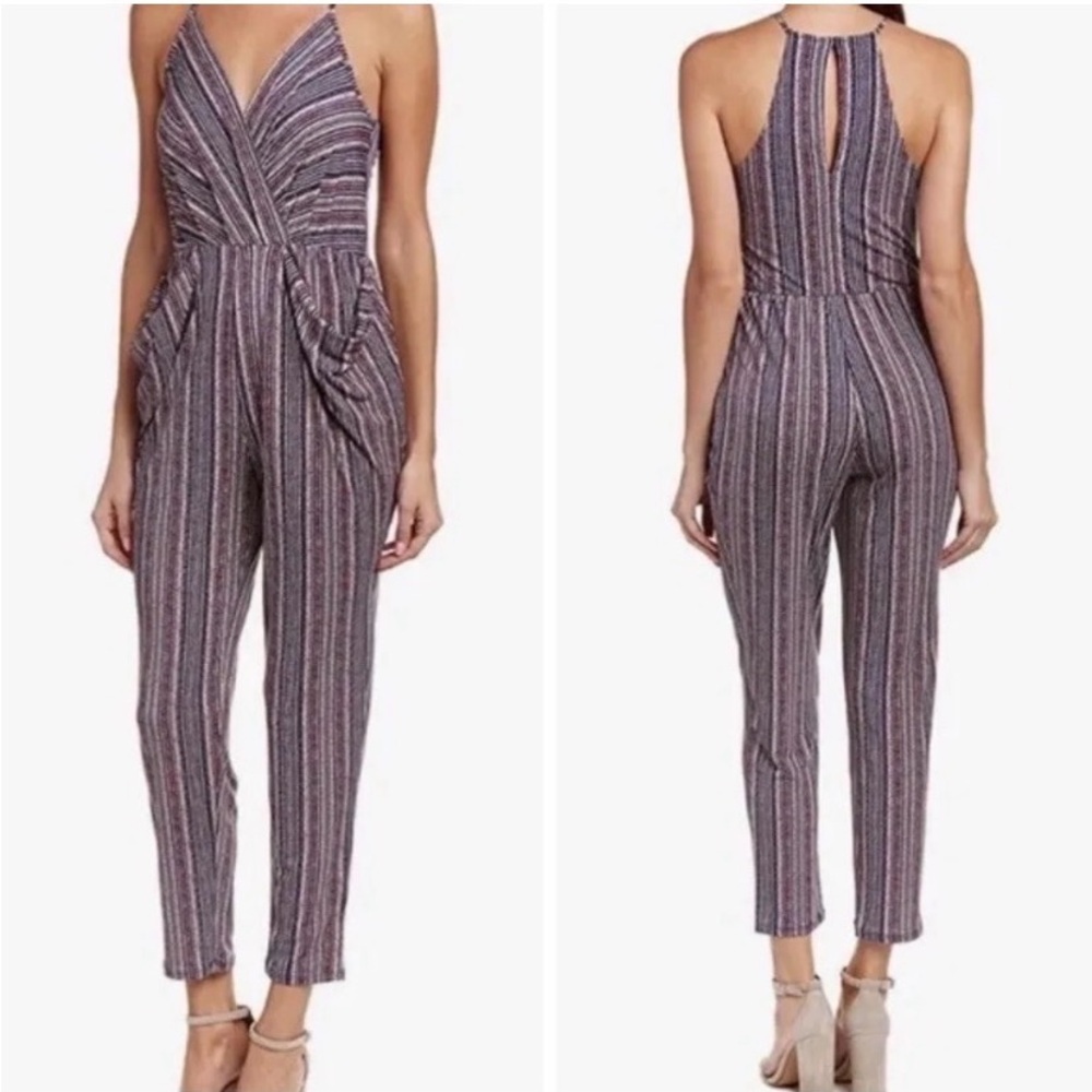 BCBGeneration Drape Pocket Jumpsuit Womens Small Sleeveless V Neck Striped